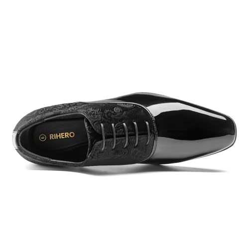 Rihero Men's Dress Oxford Shoes Classic Formal Patent Leather Lace-up Tuxedo Shoes