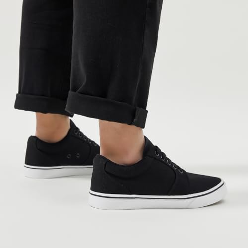 BENPAO Mens White Casual Shoes All Black Fashion Sneakers for Men Low Top Lace Up Canvas Shoes