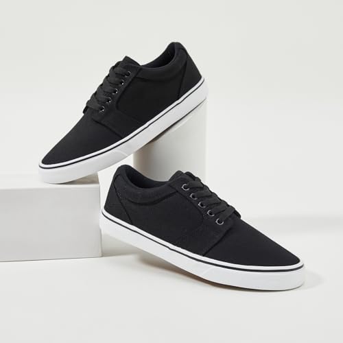 BENPAO Mens White Casual Shoes All Black Fashion Sneakers for Men Low Top Lace Up Canvas Shoes