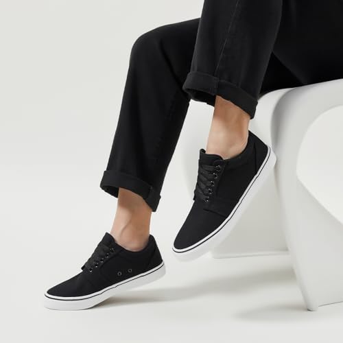 BENPAO Mens White Casual Shoes All Black Fashion Sneakers for Men Low Top Lace Up Canvas Shoes