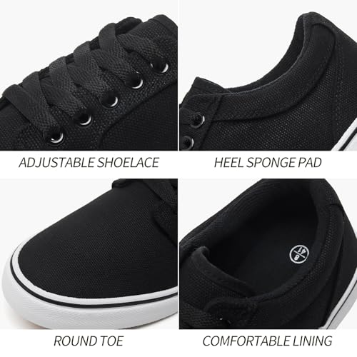 BENPAO Mens White Casual Shoes All Black Fashion Sneakers for Men Low Top Lace Up Canvas Shoes