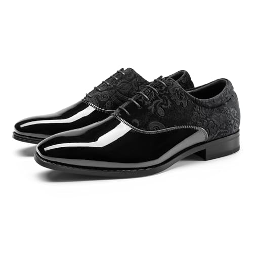 Rihero Men's Dress Oxford Shoes Classic Formal Patent Leather Lace-up Tuxedo Shoes