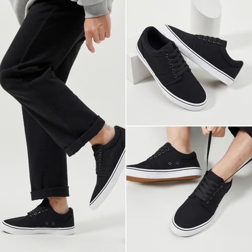 BENPAO Mens White Casual Shoes All Black Fashion Sneakers for Men Low Top Lace Up Canvas Shoes