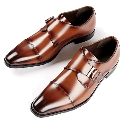 GLBDU Men's Genuine Leather Monk Strap Loafers Fashion Classic Cap Toe Low Top Slip On Dress Oxford Shoes Business Casual Office Wedding Formal Shoes