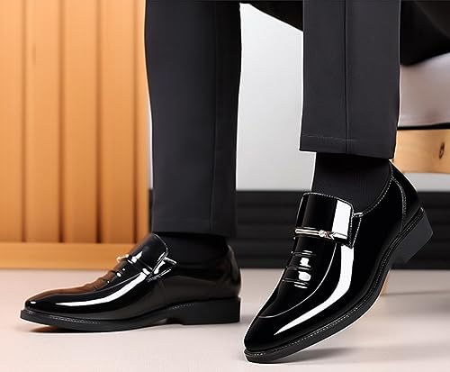 Men's Classic Business Dress Shoes, Oxford Work Formal Shoes, Patent Leather Slip-On Loafers Wedding Dress Shoes