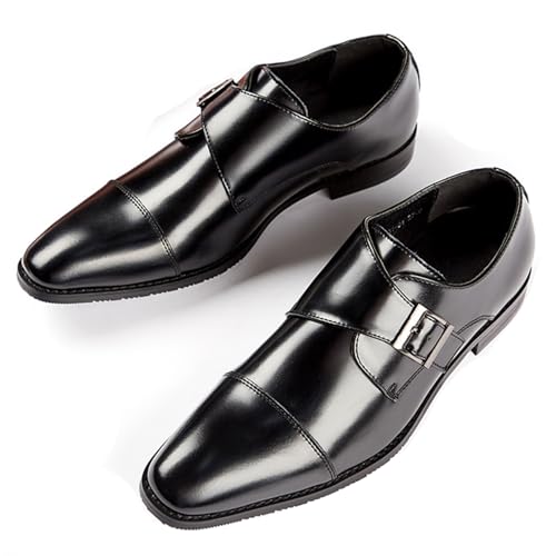 GLBDU Men's Genuine Leather Monk Strap Loafers Fashion Classic Cap Toe Low Top Slip On Dress Oxford Shoes Business Casual Office Wedding Formal Shoes