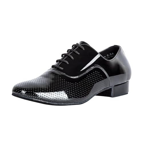 Linodes Breathable Men's Latin Dance Shoes 1 Inch Leather Sole Ballroom Salsa Tango Waltz Character Shoe