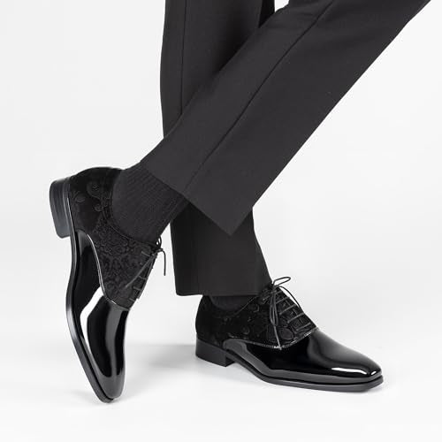 Rihero Men's Dress Oxford Shoes Classic Formal Patent Leather Lace-up Tuxedo Shoes
