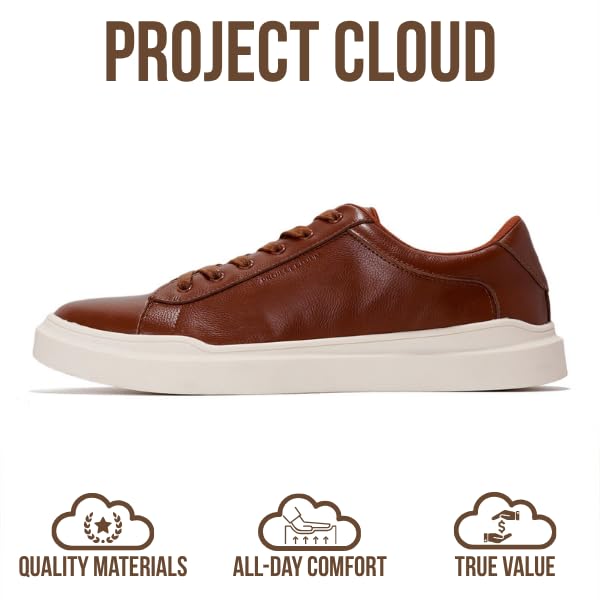 Project Cloud Mens Sneakers - Eco-Friendly Leather Memory Foam Insole Dress Shoes for Men Non Slip Laced-Up Water-Resistant Mens Casual Shoes - Dress Sneakers 2026 (Tilton)