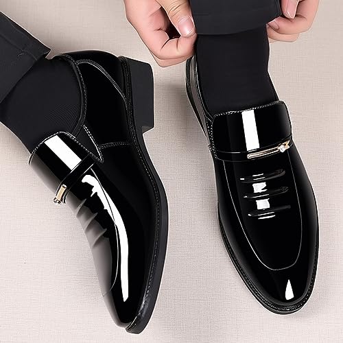 Men's Classic Business Dress Shoes, Oxford Work Formal Shoes, Patent Leather Slip-On Loafers Wedding Dress Shoes