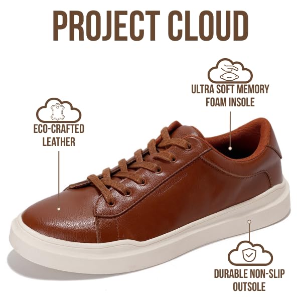 Project Cloud Mens Sneakers - Eco-Friendly Leather Memory Foam Insole Dress Shoes for Men Non Slip Laced-Up Water-Resistant Mens Casual Shoes - Dress Sneakers 2026 (Tilton)