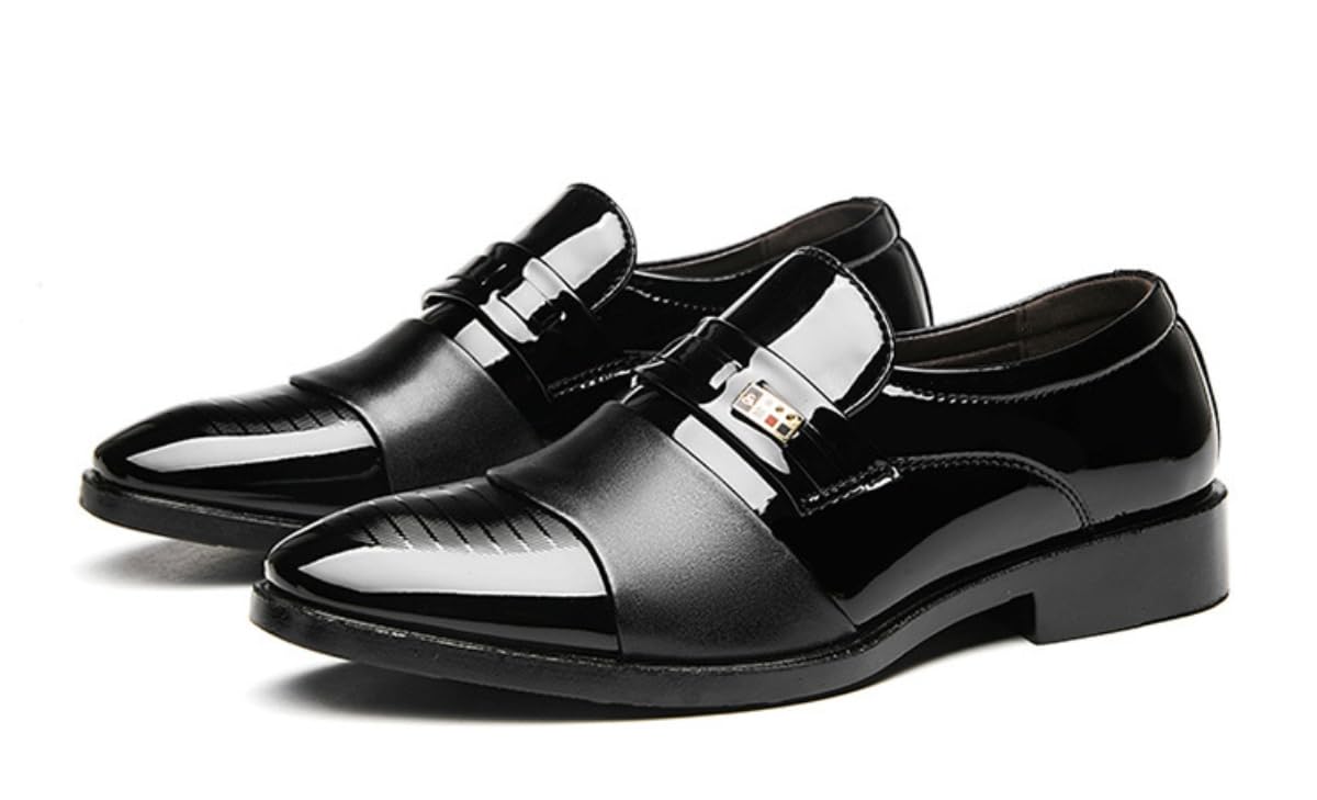 Men's Classic Business Dress Shoes, Oxford Work Formal Shoes, Patent Leather Slip-On Loafers Wedding Dress Shoes