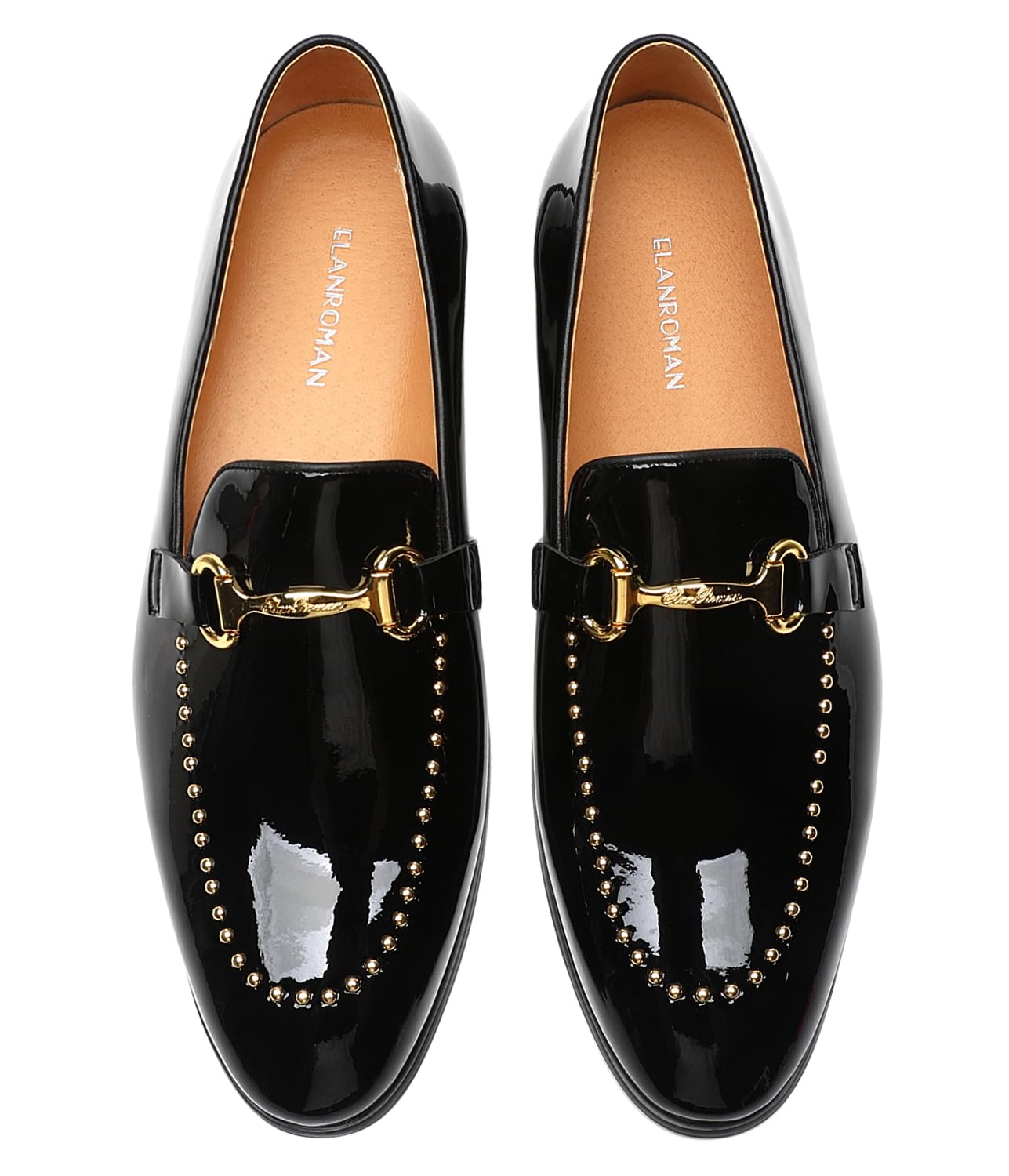 ELANROMAN Men's Patent Leather Velvet Loafers Studded Wedding Party Prom Shoes