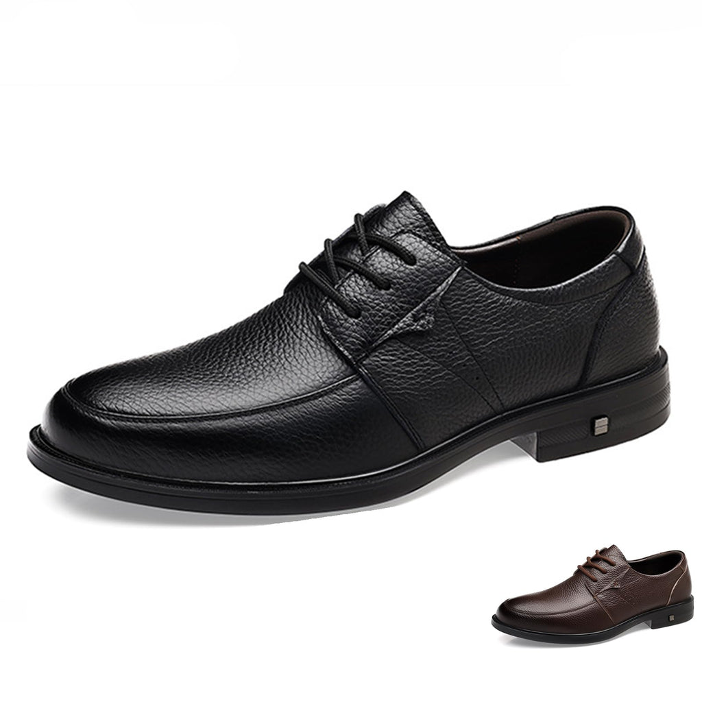 ENGEOSNGT Men's Genuine Leather Lace Up Dress Oxfords Fashion Classic Round Toe Low Top Derby Shoes Business Casual Office Wedding Formal Shoes