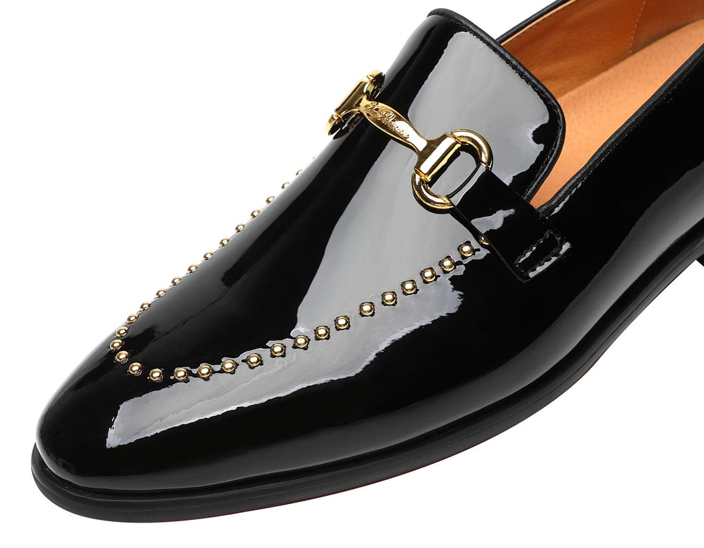 ELANROMAN Men's Patent Leather Velvet Loafers Studded Wedding Party Prom Shoes