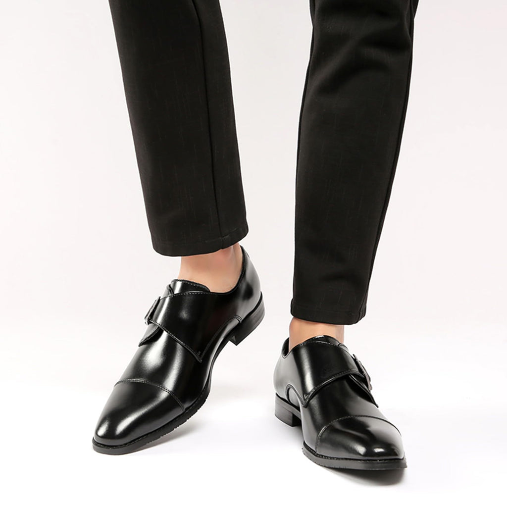 GLBDU Men's Genuine Leather Monk Strap Loafers Fashion Classic Cap Toe Low Top Slip On Dress Oxford Shoes Business Casual Office Wedding Formal Shoes