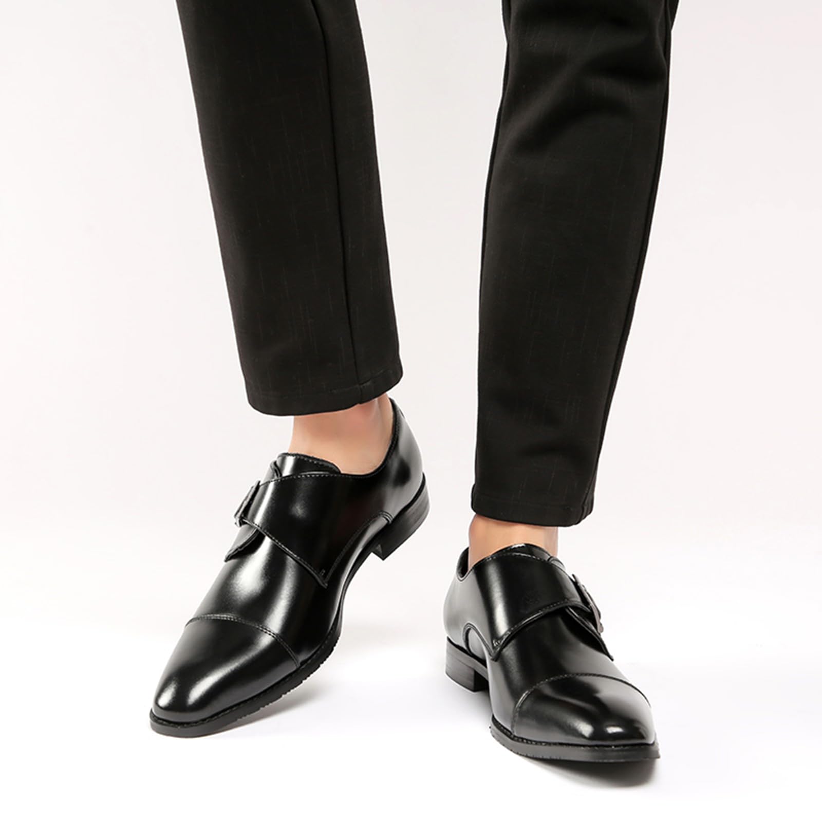 GLBDU Men's Genuine Leather Monk Strap Loafers Fashion Classic Cap Toe Low Top Slip On Dress Oxford Shoes Business Casual Office Wedding Formal Shoes