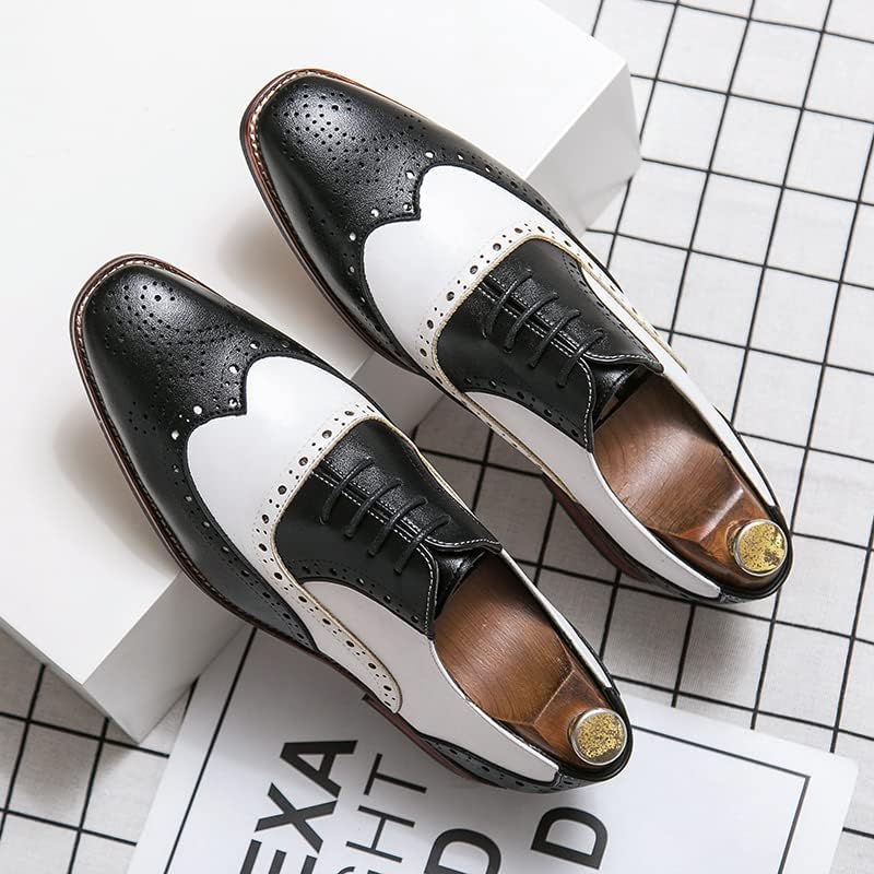 HuitJours Men Oxford Dress Shoes Multicolor Brogues Wing Tips Lace Up Patchwork Two Tone Color Matching Punched Round Toe