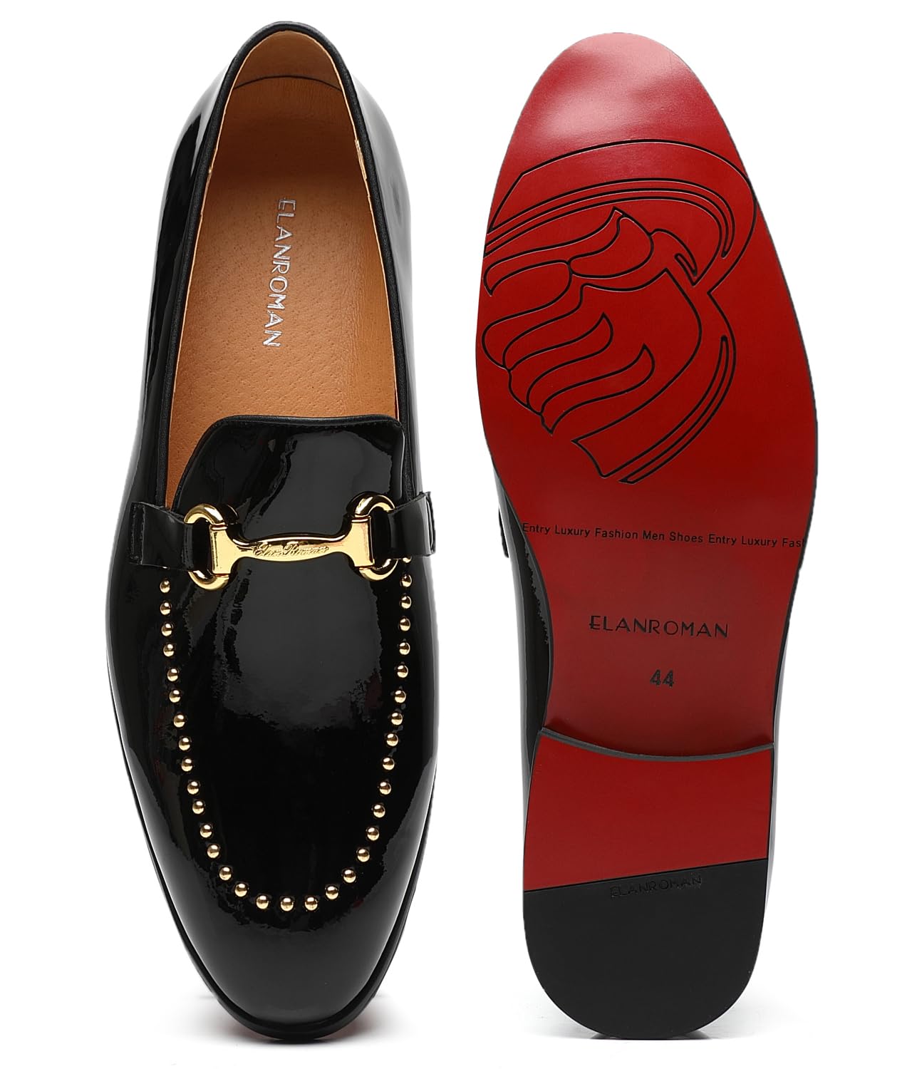 ELANROMAN Men's Patent Leather Velvet Loafers Studded Wedding Party Prom Shoes