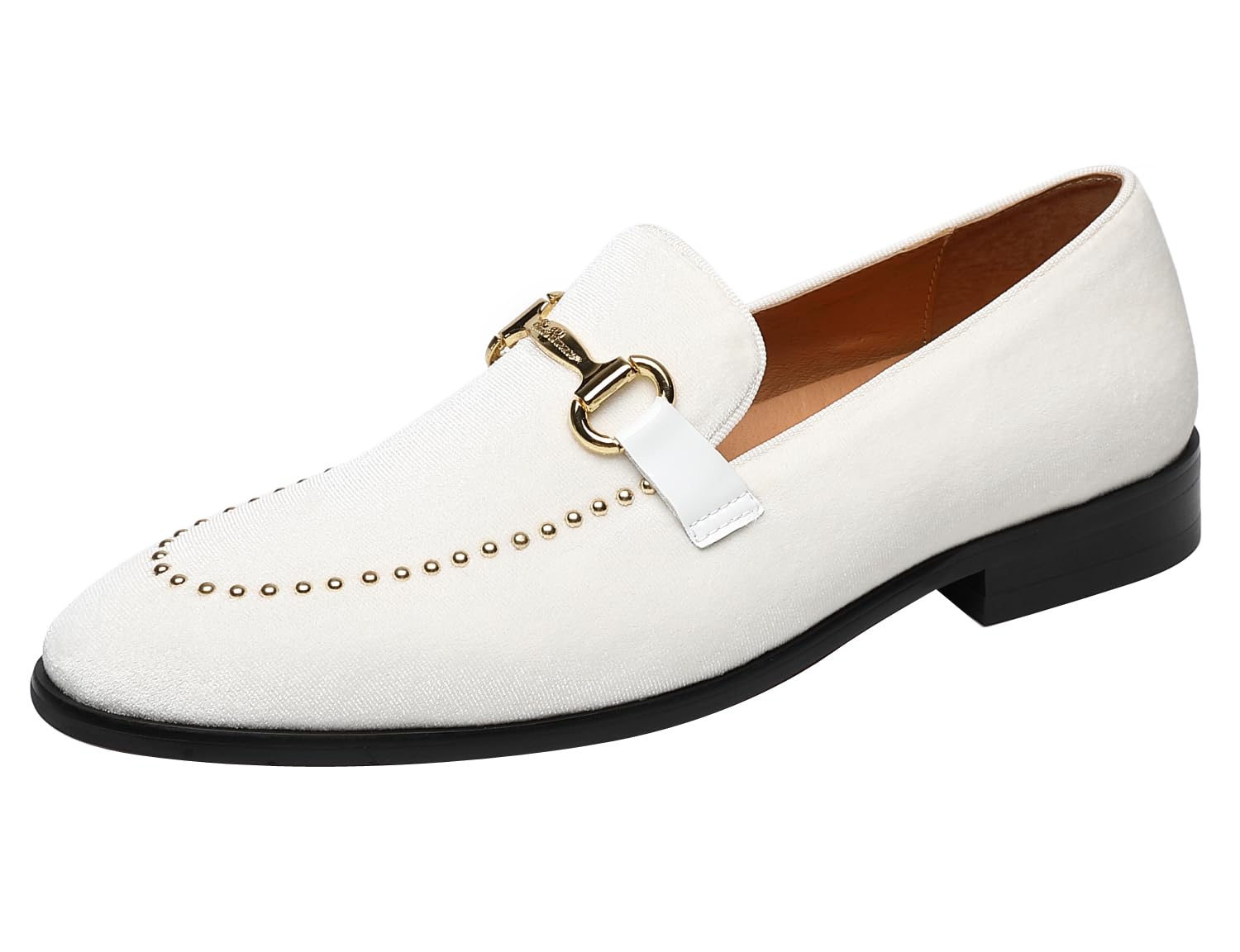 ELANROMAN Men's Patent Leather Velvet Loafers Studded Wedding Party Prom Shoes