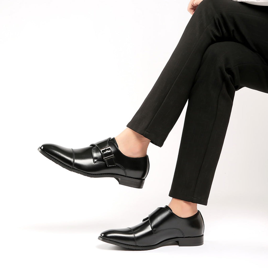 GLBDU Men's Genuine Leather Monk Strap Loafers Fashion Classic Cap Toe Low Top Slip On Dress Oxford Shoes Business Casual Office Wedding Formal Shoes