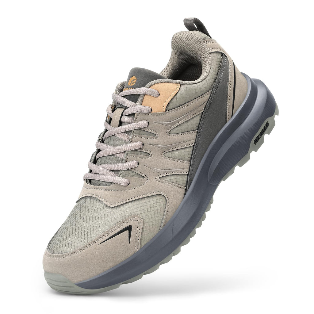 FitVille Men's Outdoor Hiking Shoes with High Traction Outsole, Water-Resistant & High Rebound Cushioning, Low-Top Trailing Shoes for Walking Trekking Camping Grey