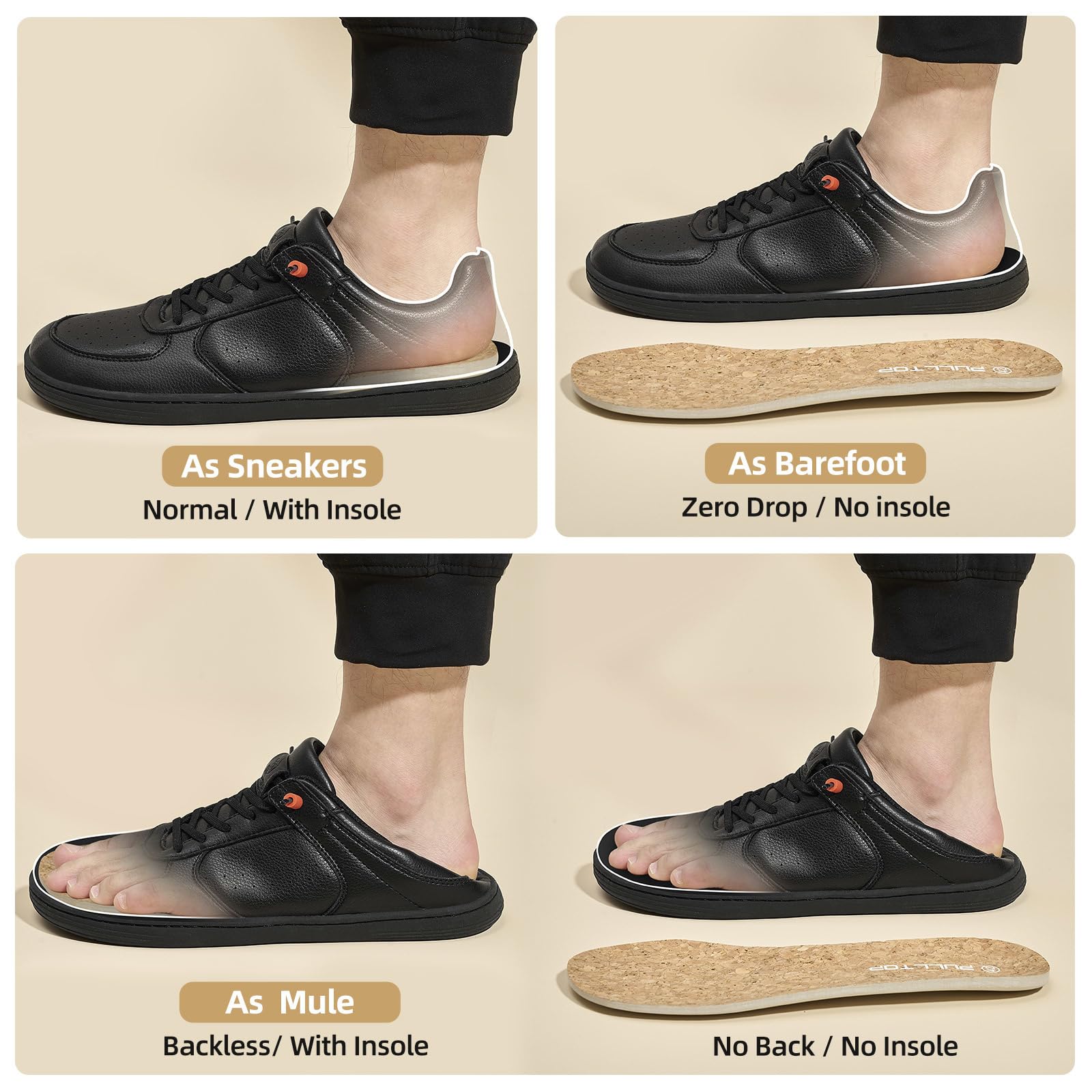 Pulltop Barefoot Wide Toe Box Shoes for Men - Minimalist Barefoot Dress Shoes Sneakers Zero Drop Slip on Walking Non Slip Shoes for Men