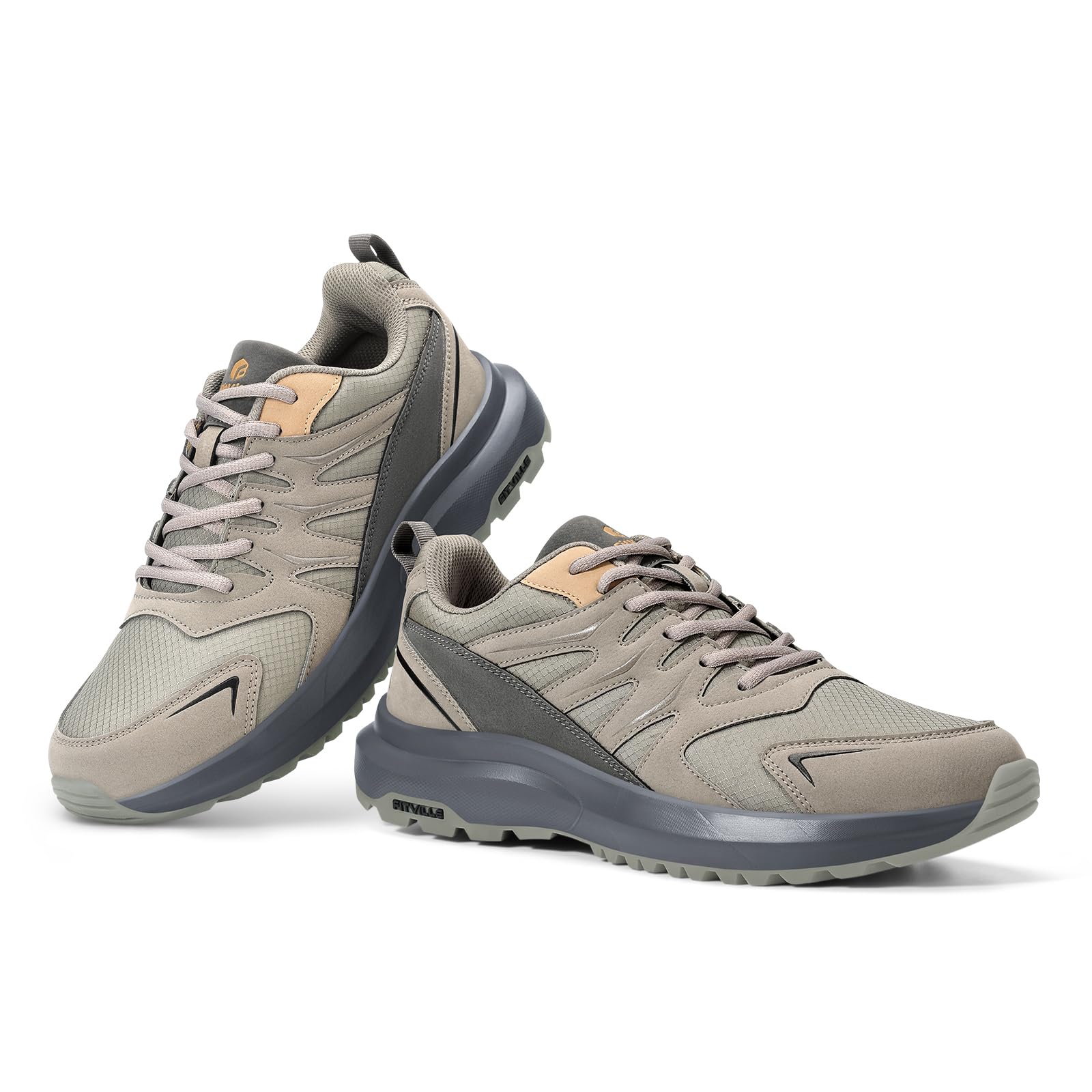 FitVille Men's Outdoor Hiking Shoes with High Traction Outsole, Water-Resistant & High Rebound Cushioning, Low-Top Trailing Shoes for Walking Trekking Camping Grey