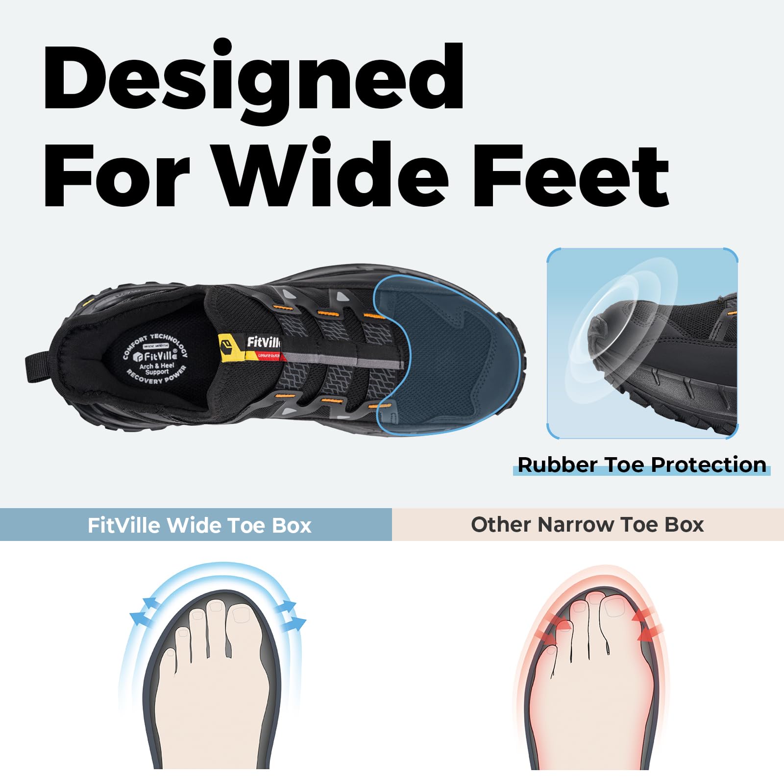 FitVille Extra Wide Sneakers for Men Slip-on Shoes, Soft Comfortable Mens Running Shoe, Slip Resistant Hiking Walking Shoes with Arch Support & Wide Toe Box