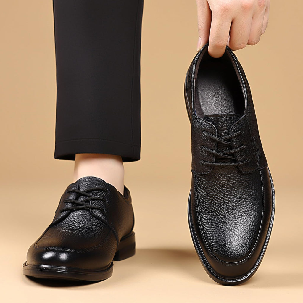 ENGEOSNGT Men's Genuine Leather Lace Up Dress Oxfords Fashion Classic Round Toe Low Top Derby Shoes Business Casual Office Wedding Formal Shoes
