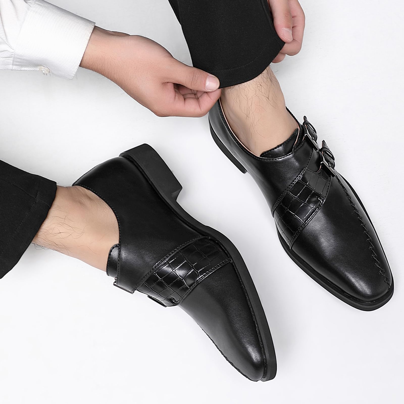 Ahico Men's Dress Shoes Monk Strap Classic Oxford Shoes Formal Business Wedding Loafers