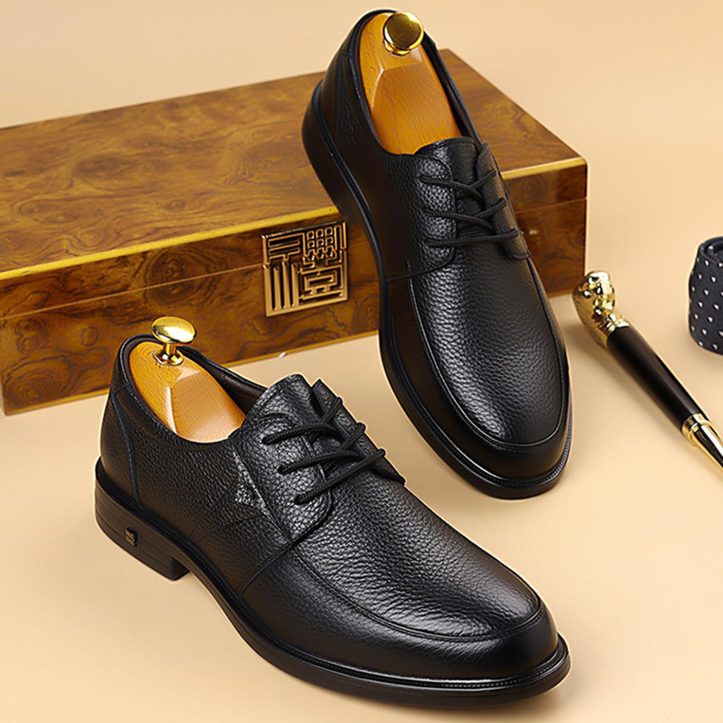 ENGEOSNGT Men's Genuine Leather Lace Up Dress Oxfords Fashion Classic Round Toe Low Top Derby Shoes Business Casual Office Wedding Formal Shoes