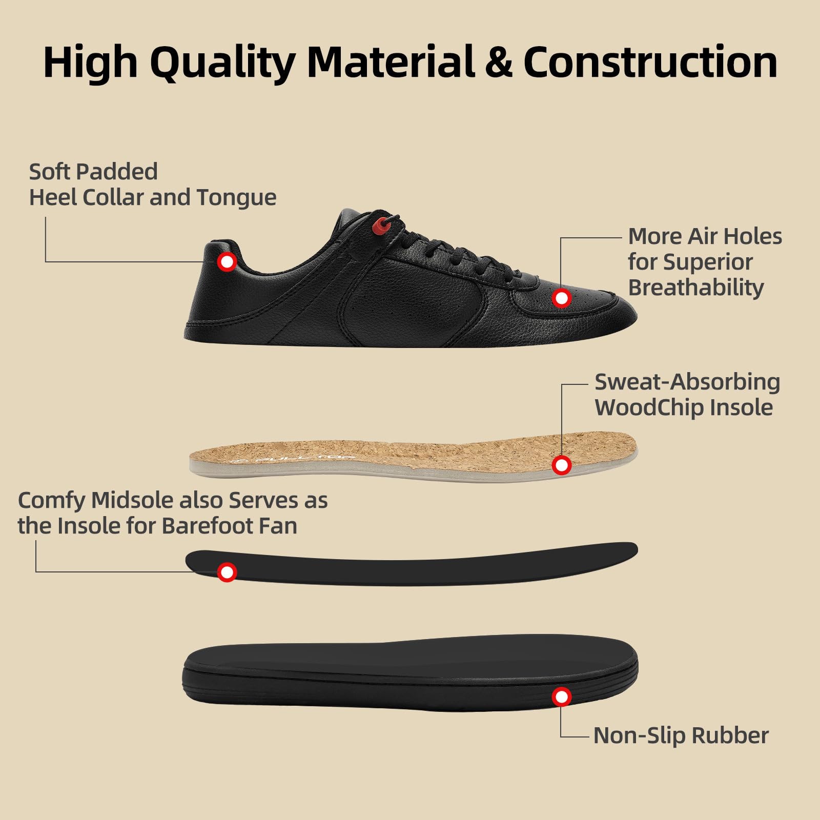 Pulltop Barefoot Wide Toe Box Shoes for Men - Minimalist Barefoot Dress Shoes Sneakers Zero Drop Slip on Walking Non Slip Shoes for Men