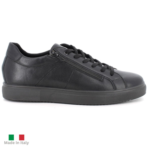 Alpine Swiss Dante Mens Leather Sneakers Made in Italy Modern Minimalist Shoes Side Zipper Lace-up Low-Top Fashion Sneaker