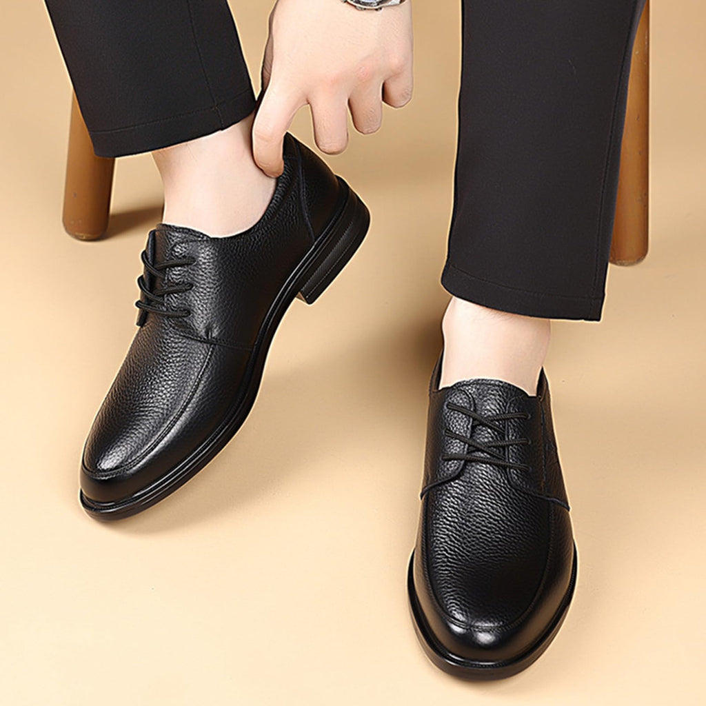 ENGEOSNGT Men's Genuine Leather Lace Up Dress Oxfords Fashion Classic Round Toe Low Top Derby Shoes Business Casual Office Wedding Formal Shoes