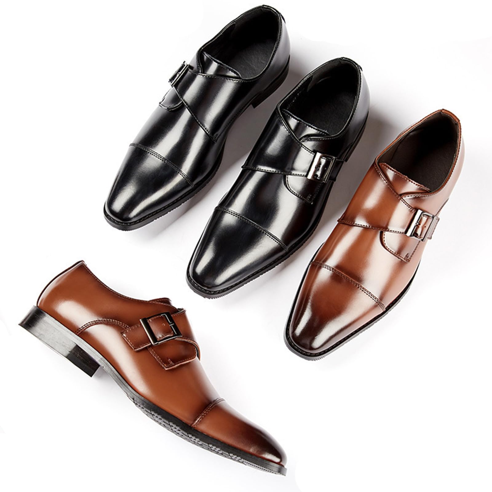 GLBDU Men's Genuine Leather Monk Strap Loafers Fashion Classic Cap Toe Low Top Slip On Dress Oxford Shoes Business Casual Office Wedding Formal Shoes