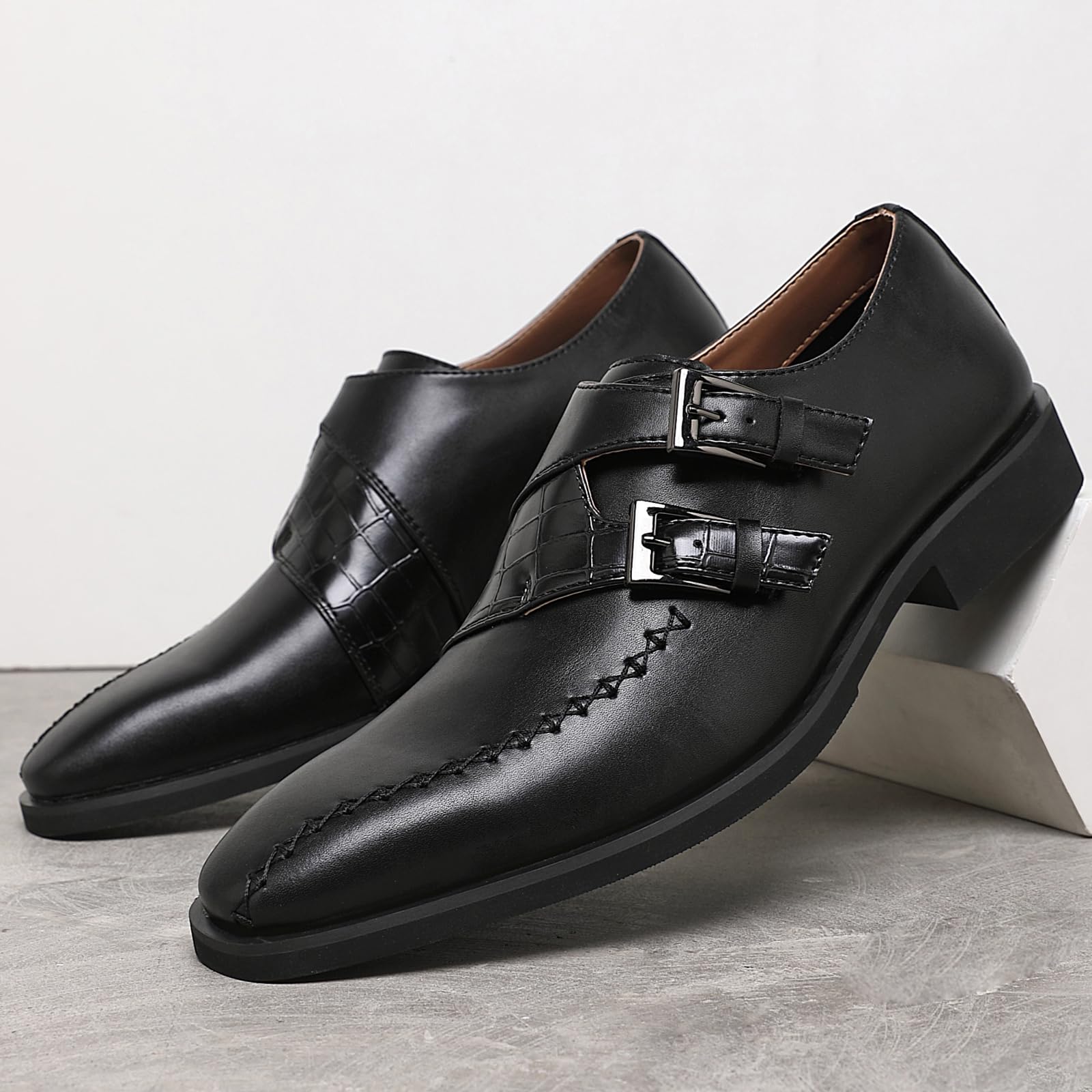 Ahico Men's Dress Shoes Monk Strap Classic Oxford Shoes Formal Business Wedding Loafers