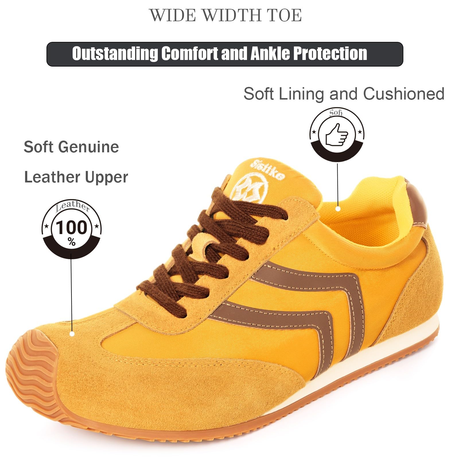 Casual Sneakers for Men Wide Width Fashion Sneakers Genuine Leather Trendy Lace-Up Walking Shoes Lightweight Comfort Non Slip for Outdoor with Memory Foam Insole