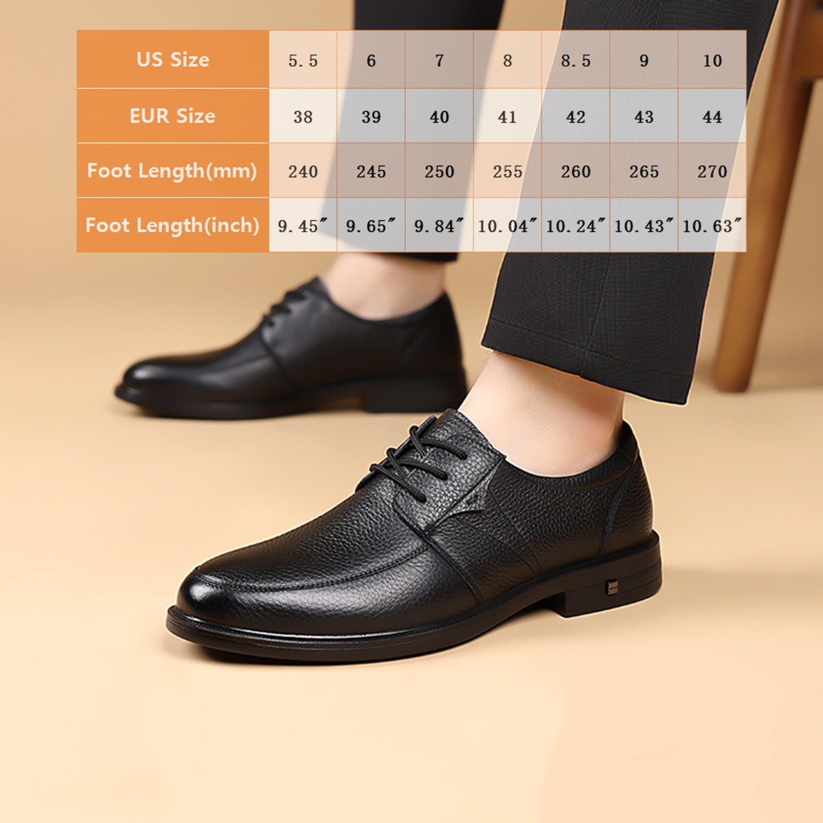 ENGEOSNGT Men's Genuine Leather Lace Up Dress Oxfords Fashion Classic Round Toe Low Top Derby Shoes Business Casual Office Wedding Formal Shoes