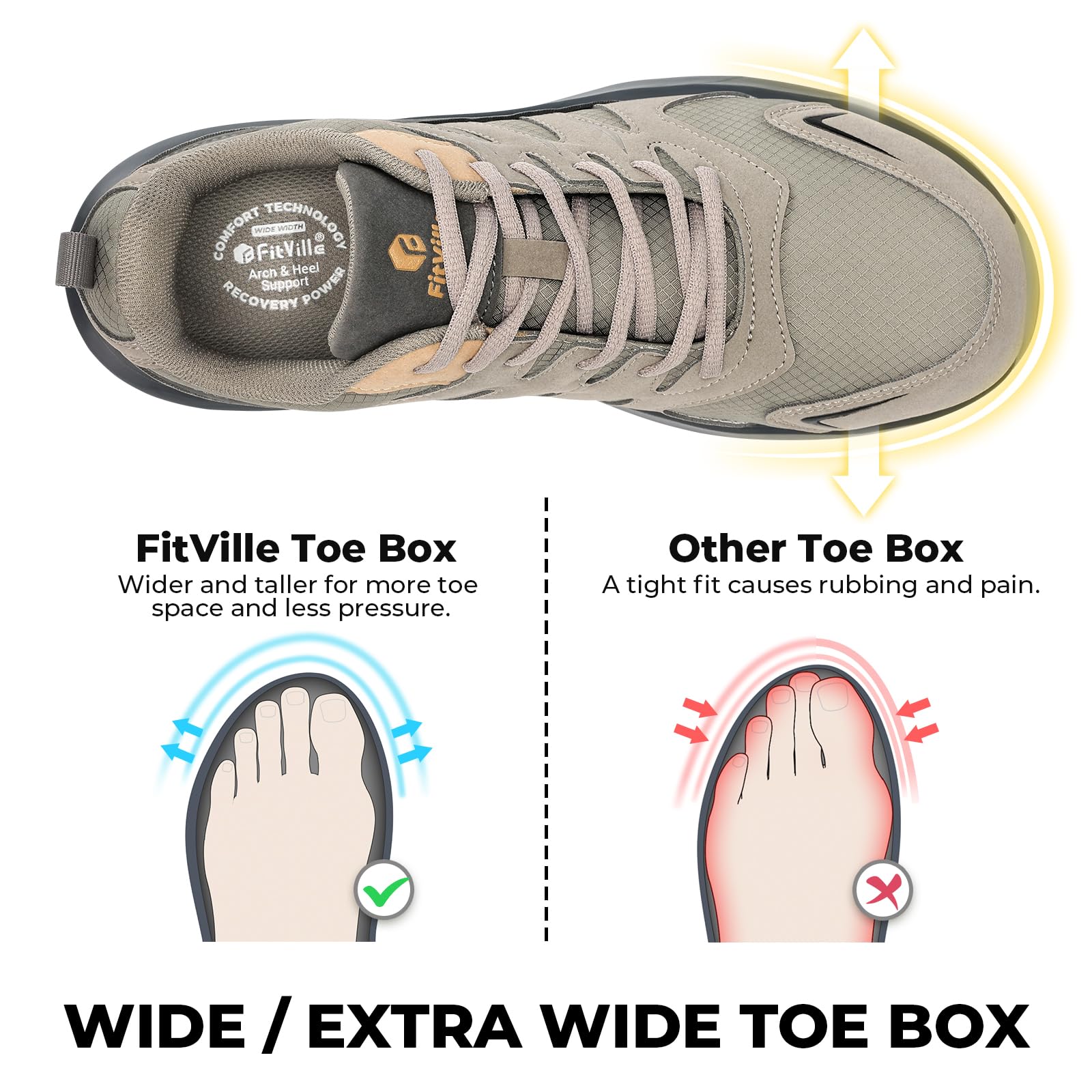 FitVille Men's Outdoor Hiking Shoes with High Traction Outsole, Water-Resistant & High Rebound Cushioning, Low-Top Trailing Shoes for Walking Trekking Camping Grey