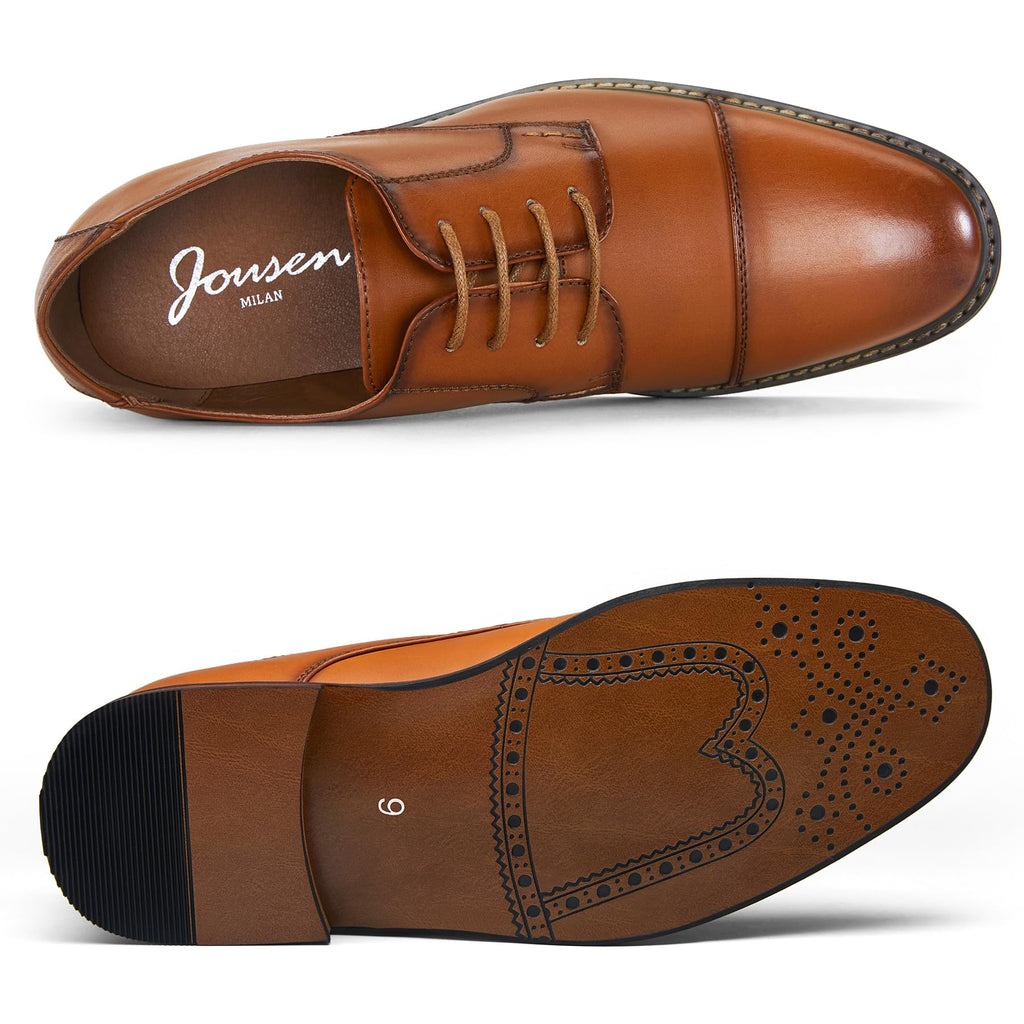 Jousen Men's Dress Cap Toe Shoes Wingtip Brogue Oxfords for Men Business Formal Derby Shoes