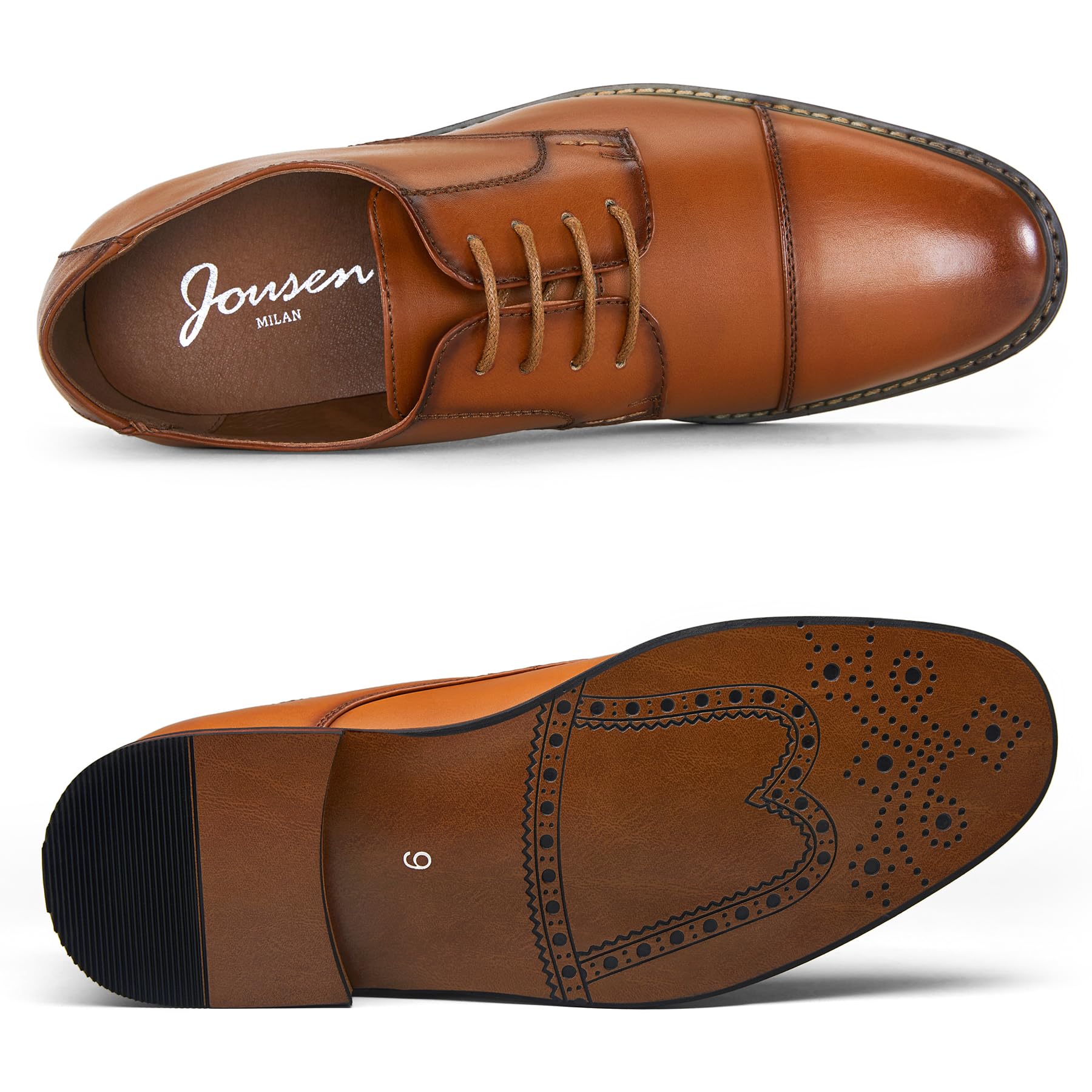 Jousen Men's Dress Cap Toe Shoes Wingtip Brogue Oxfords for Men Business Formal Derby Shoes