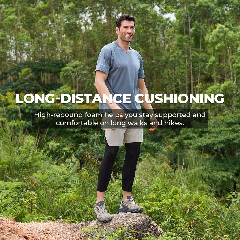 FitVille Men's Outdoor Hiking Shoes with High Traction Outsole, Water-Resistant & High Rebound Cushioning, Low-Top Trailing Shoes for Walking Trekking Camping Grey