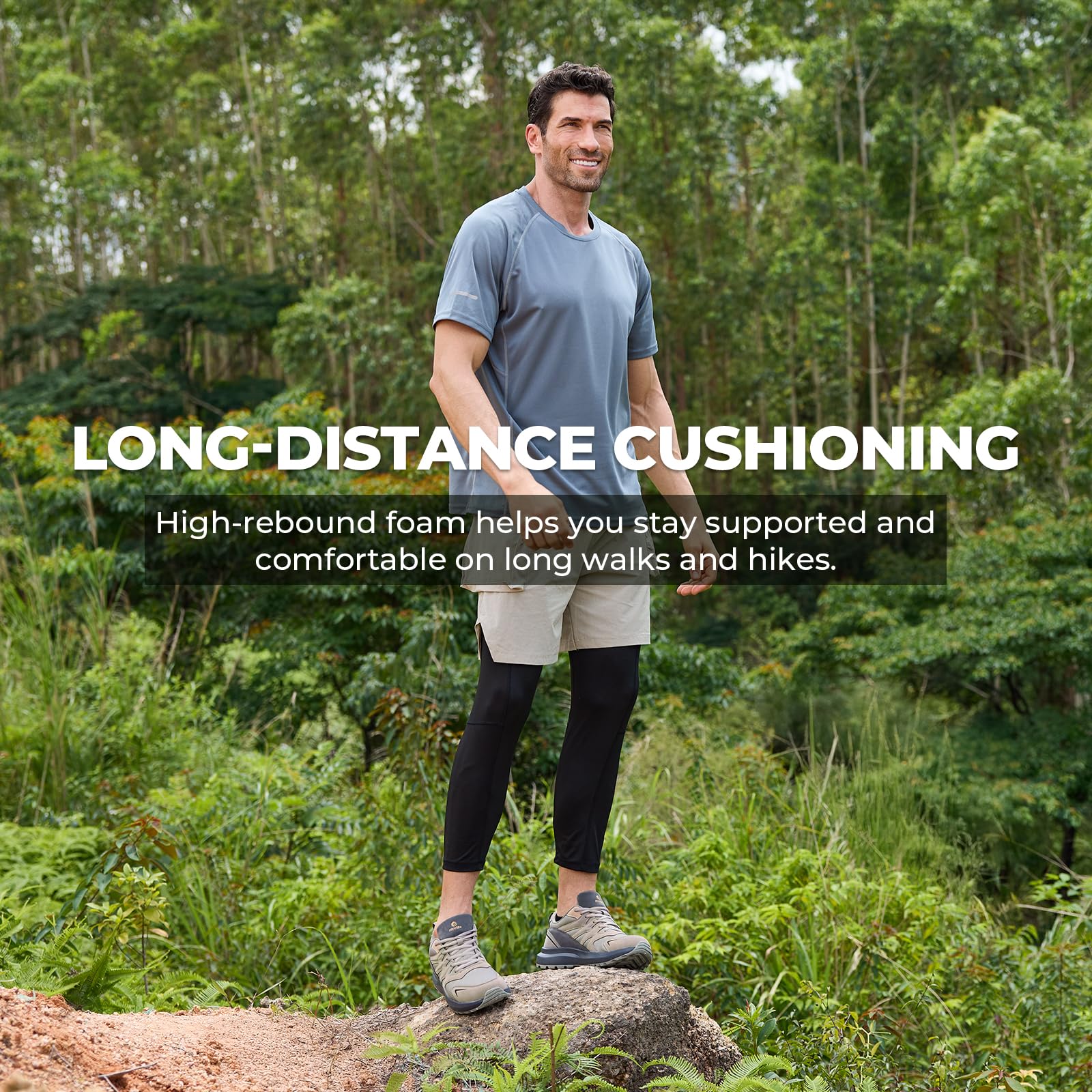 FitVille Men's Outdoor Hiking Shoes with High Traction Outsole, Water-Resistant & High Rebound Cushioning, Low-Top Trailing Shoes for Walking Trekking Camping Grey