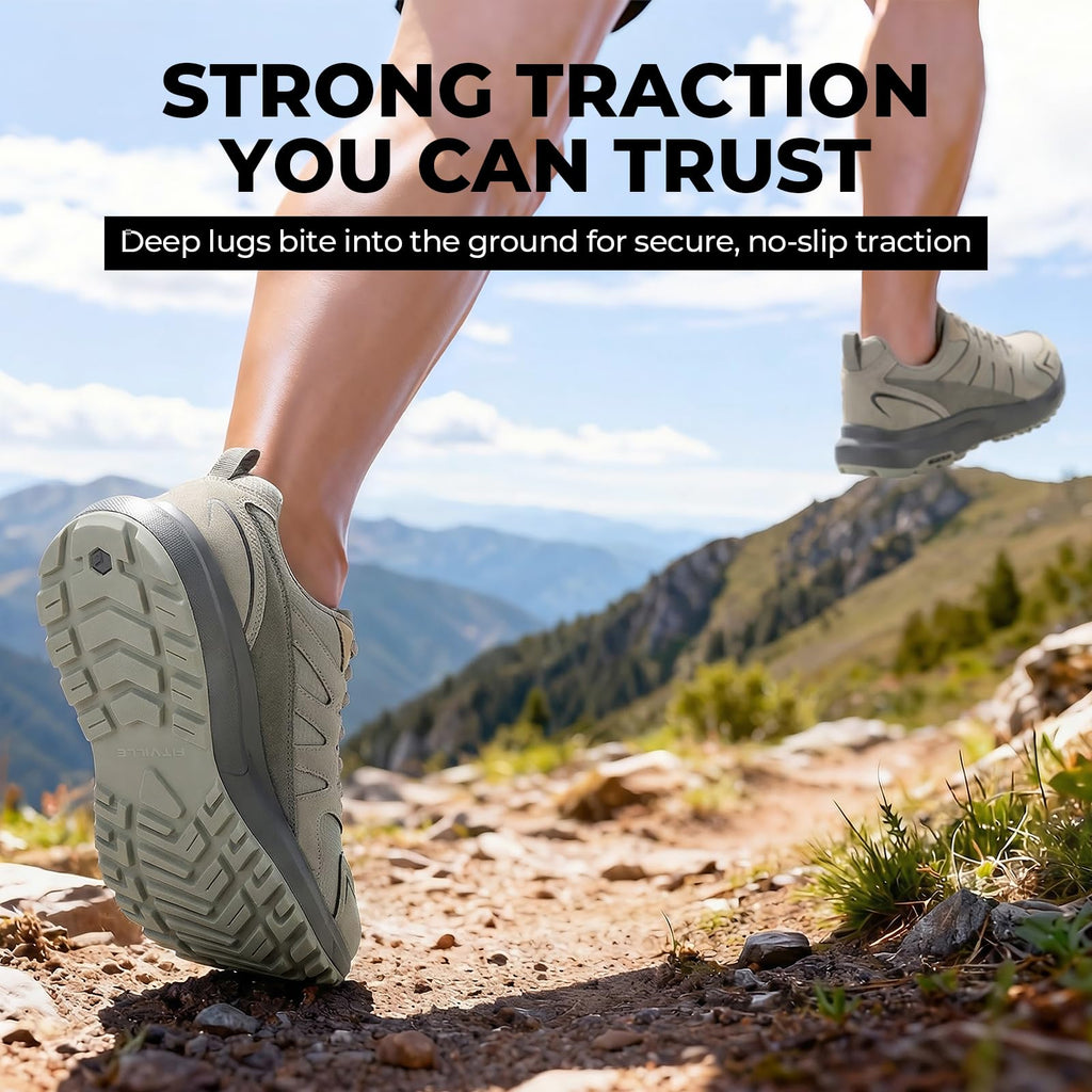 FitVille Men's Outdoor Hiking Shoes with High Traction Outsole, Water-Resistant & High Rebound Cushioning, Low-Top Trailing Shoes for Walking Trekking Camping Grey