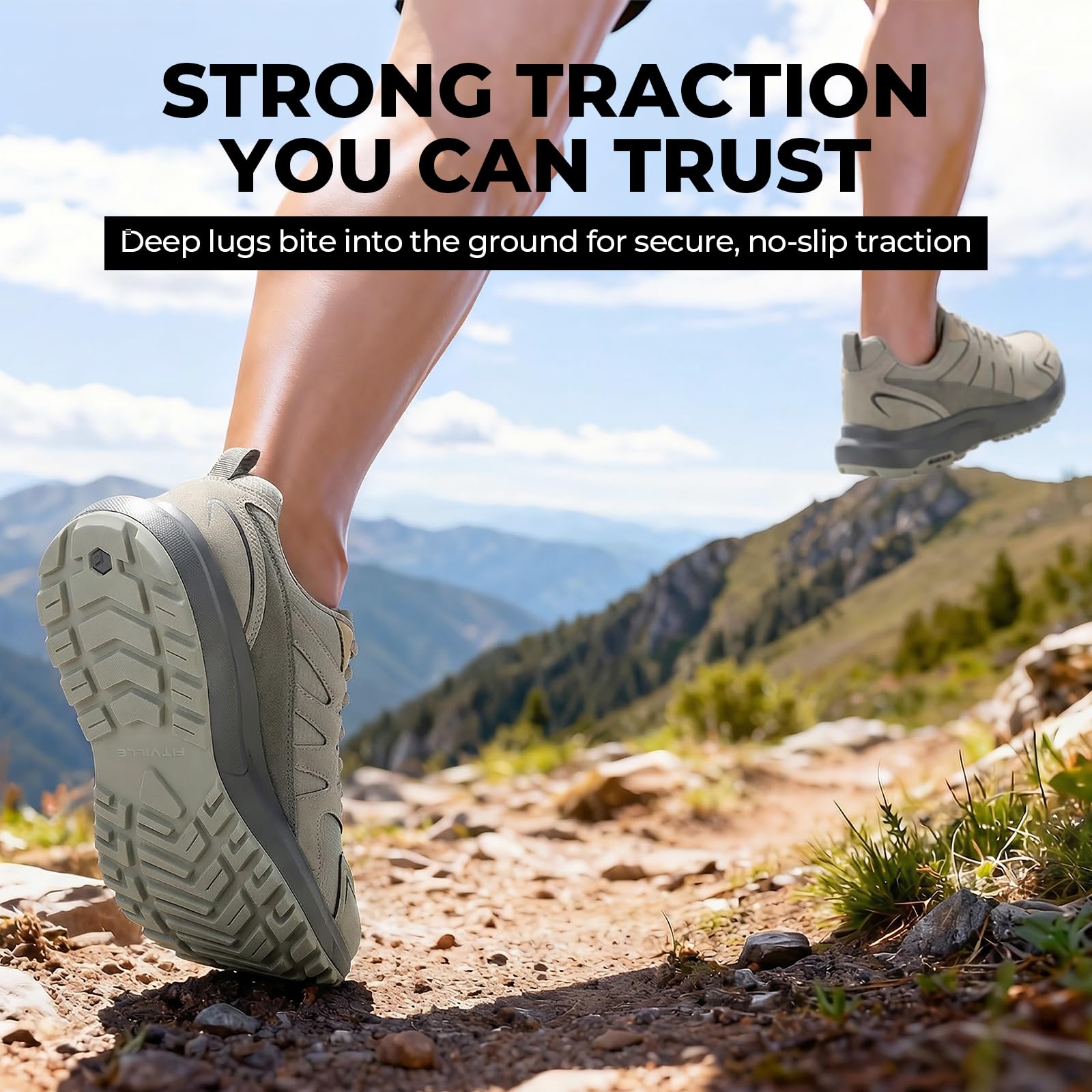 FitVille Men's Outdoor Hiking Shoes with High Traction Outsole, Water-Resistant & High Rebound Cushioning, Low-Top Trailing Shoes for Walking Trekking Camping Grey