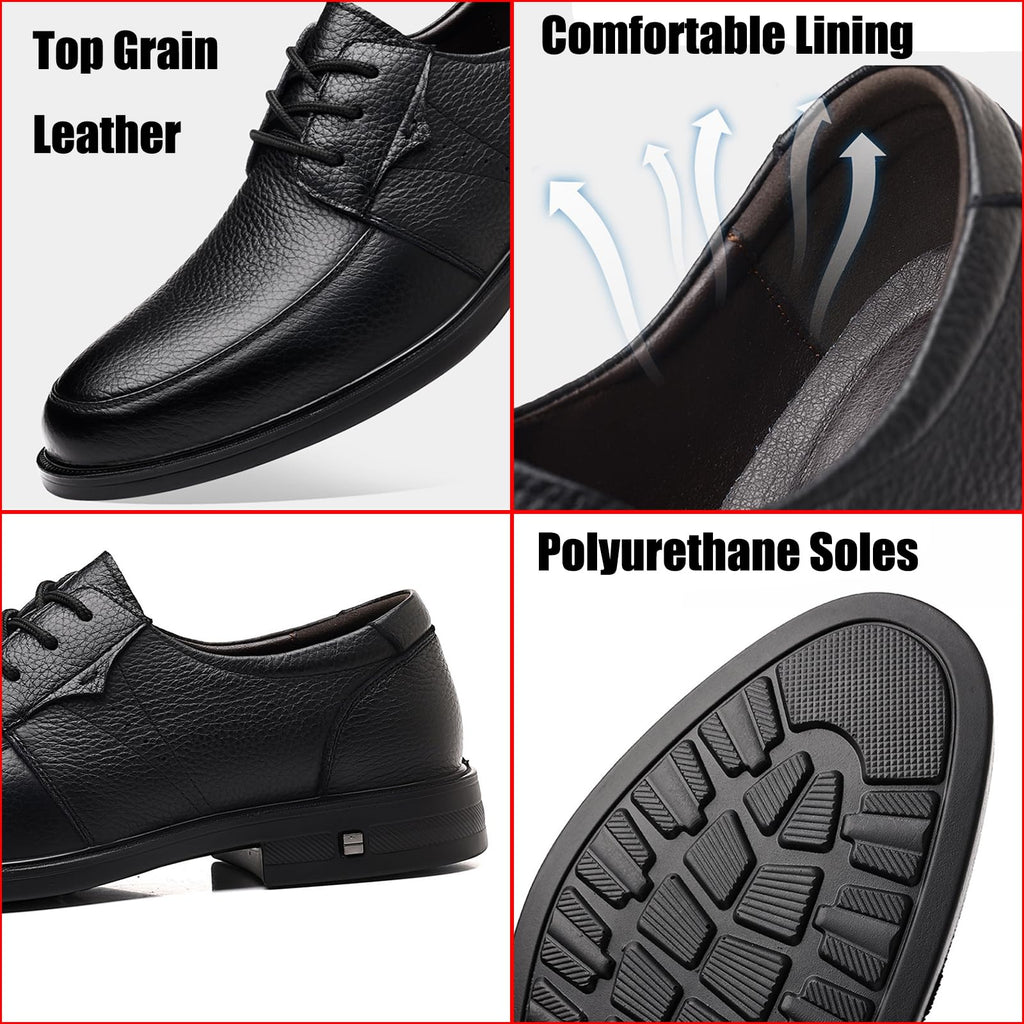 ENGEOSNGT Men's Genuine Leather Lace Up Dress Oxfords Fashion Classic Round Toe Low Top Derby Shoes Business Casual Office Wedding Formal Shoes